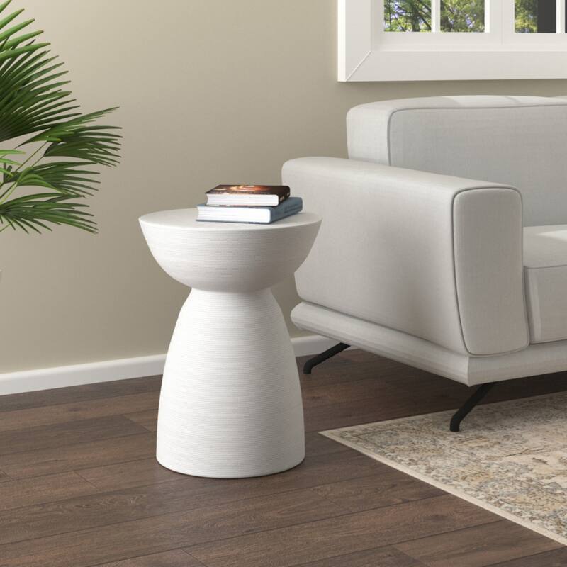 White Solid Wood Round End Table with Pedestal Base and Rustic Finish - 17” x 17” x 22” (D x W x H)