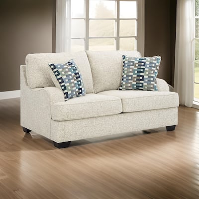 Zyan 66 Inch Loveseat with 2 Accent Pillows, Beige Chenille, Polyester