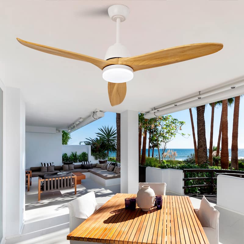 Hot sales 52 Inch Black Ceiling Fan With 3 Color Dimmable 5 Solide Wood Blades Remote Control Reversible DC Motor With Led Light