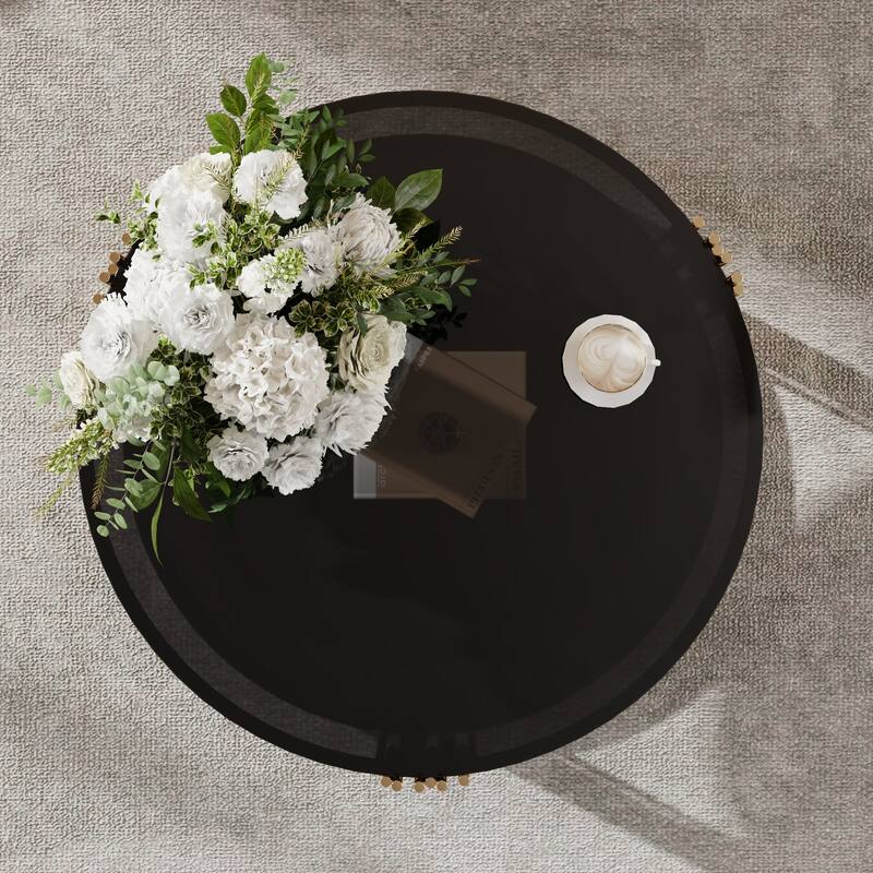 Modern 2-Tier Mirror Coffee Table with Asymmetrical Metal Legs, Round Metal Drum Base Cocktail Table