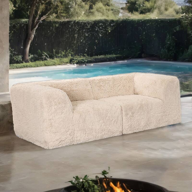 Furniture of America Ylena Modern 2-Piece Faux Fur Foam Modular Compressed Loveseat - Sand