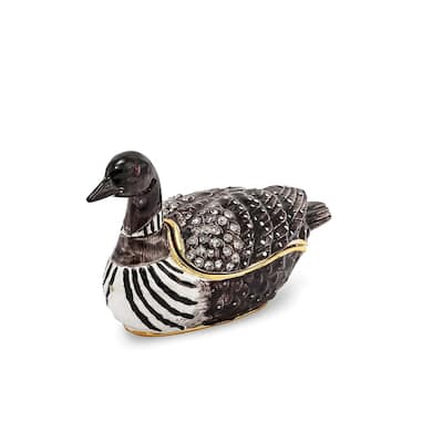 Curata Pewter Bejeweled Crystals Gold-Tone Enameled Carlo Loon Duck Trinket Box on 18 Inch Necklace