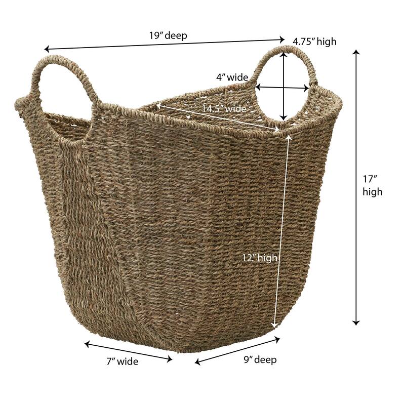 Household Essentials Woven Seagrass Wicker Storage Basket with Handles - 14.2"L x 16.1"W x 17.3"H