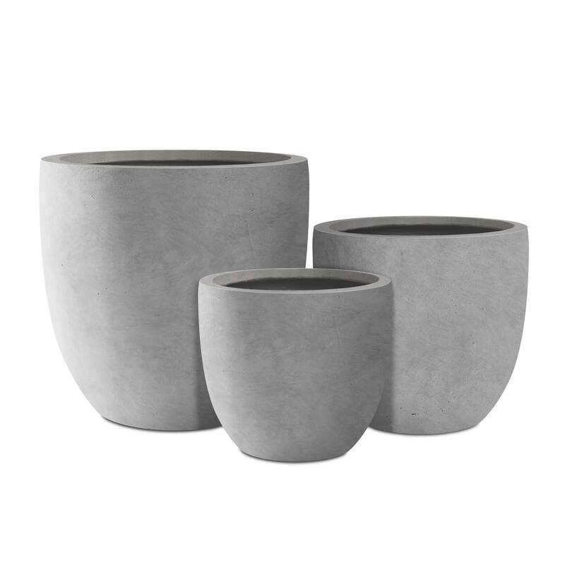 Kante Large Concrete Round Planters (Set of 3), Outdoor/Indoor, Modern, Lightweight, Weather Resistant (Slate Gray)
