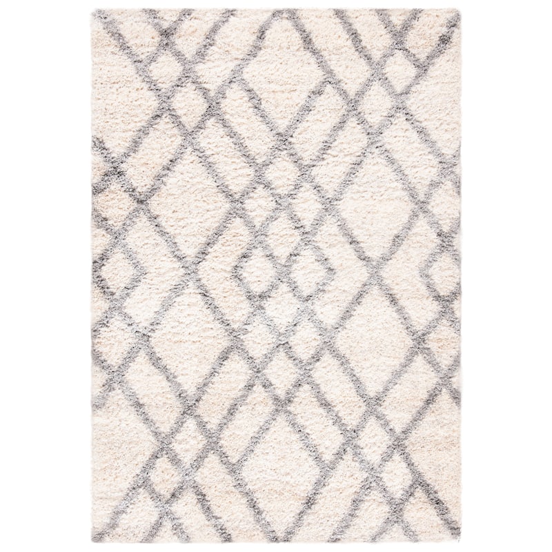 SAFAVIEH Berber Shag Janni Moroccan 1.2-inch Thick Rug - 2' x 4' - Cream/Grey