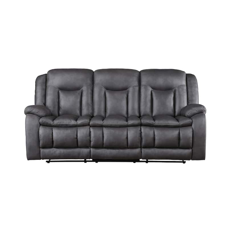 Olaf Dual Manual Recliner Sofa, Dark Gray Faux Leather 88 Inch