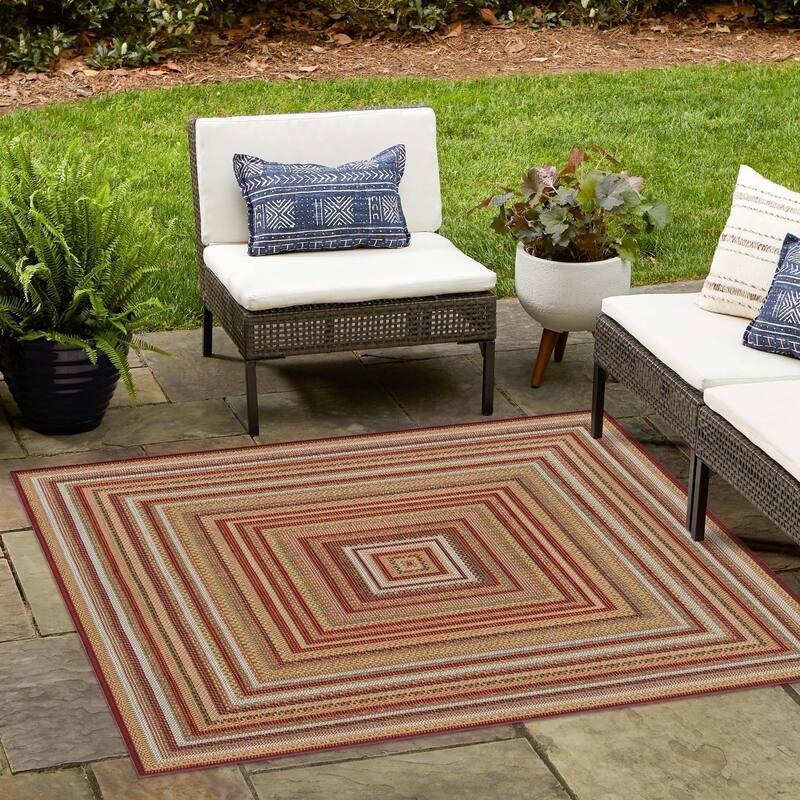 Outdoor Atelier Collection Area Rug - Burgundy - 5'3" Square