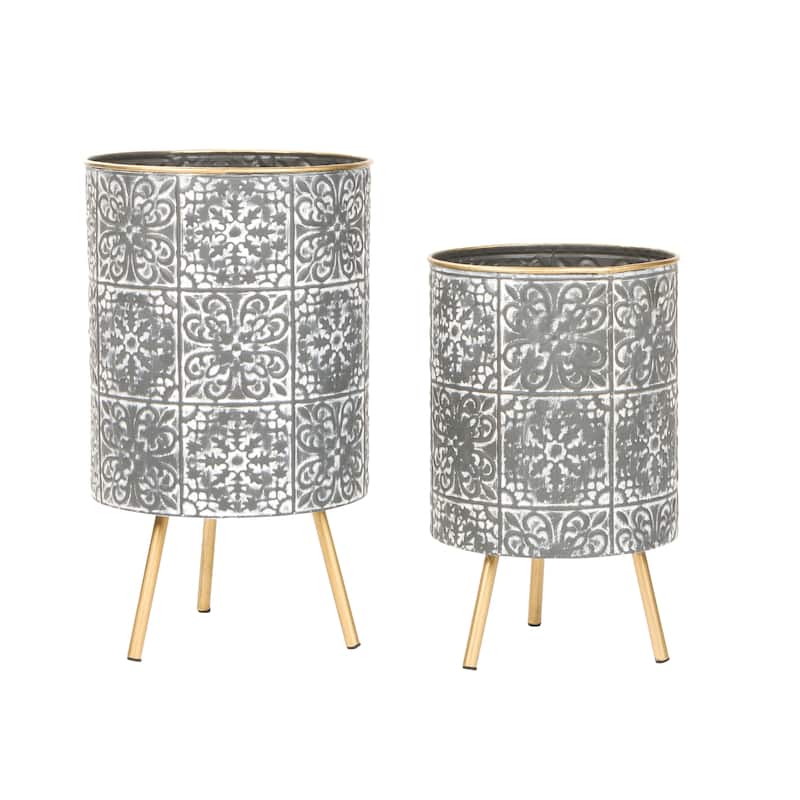 Bantu Modern Planters (Set of 2) - 17"H x 10"W x 10"D / 14"H x 9"W x 9"D - Grey