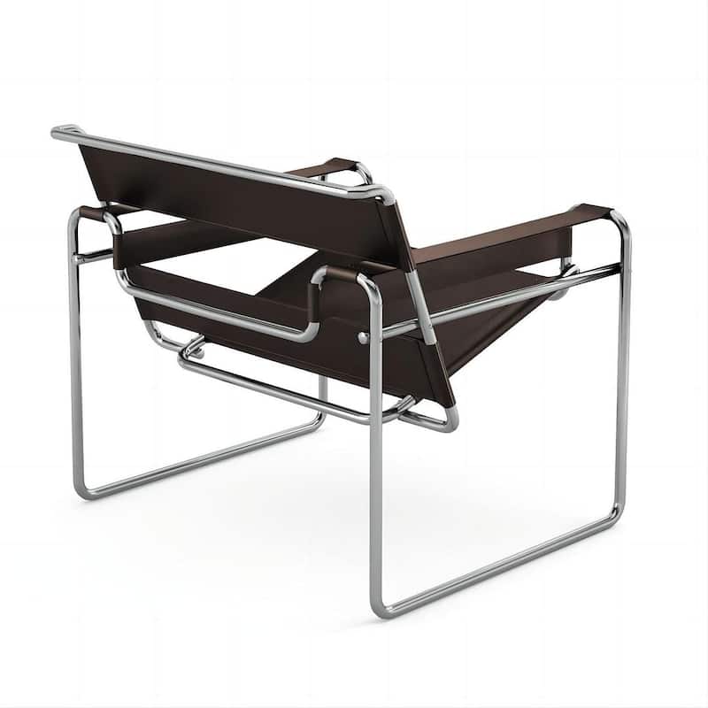 Mid-Century Modern Saddle Leather Accent Chair with Steel Legs