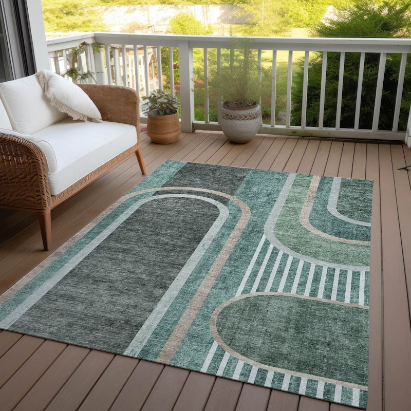 Machine Washable Indoor/ Outdoor Chantille Mid Century Modern Rug
