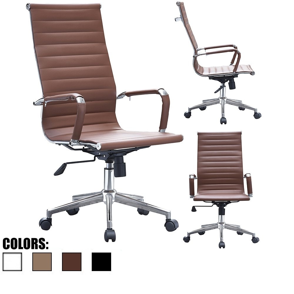 Furniwell ribbed office chair high back pu leather hotsell executive conference chair adjustable swivel chair with arms