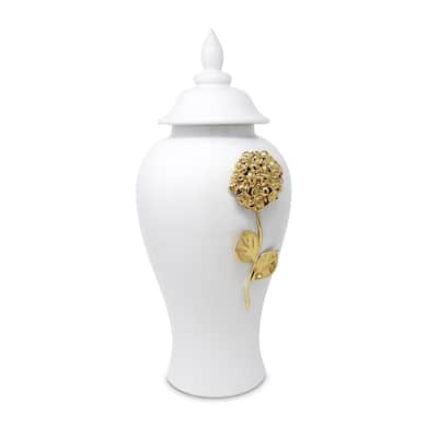 White Ginger Jar With Gold Flower