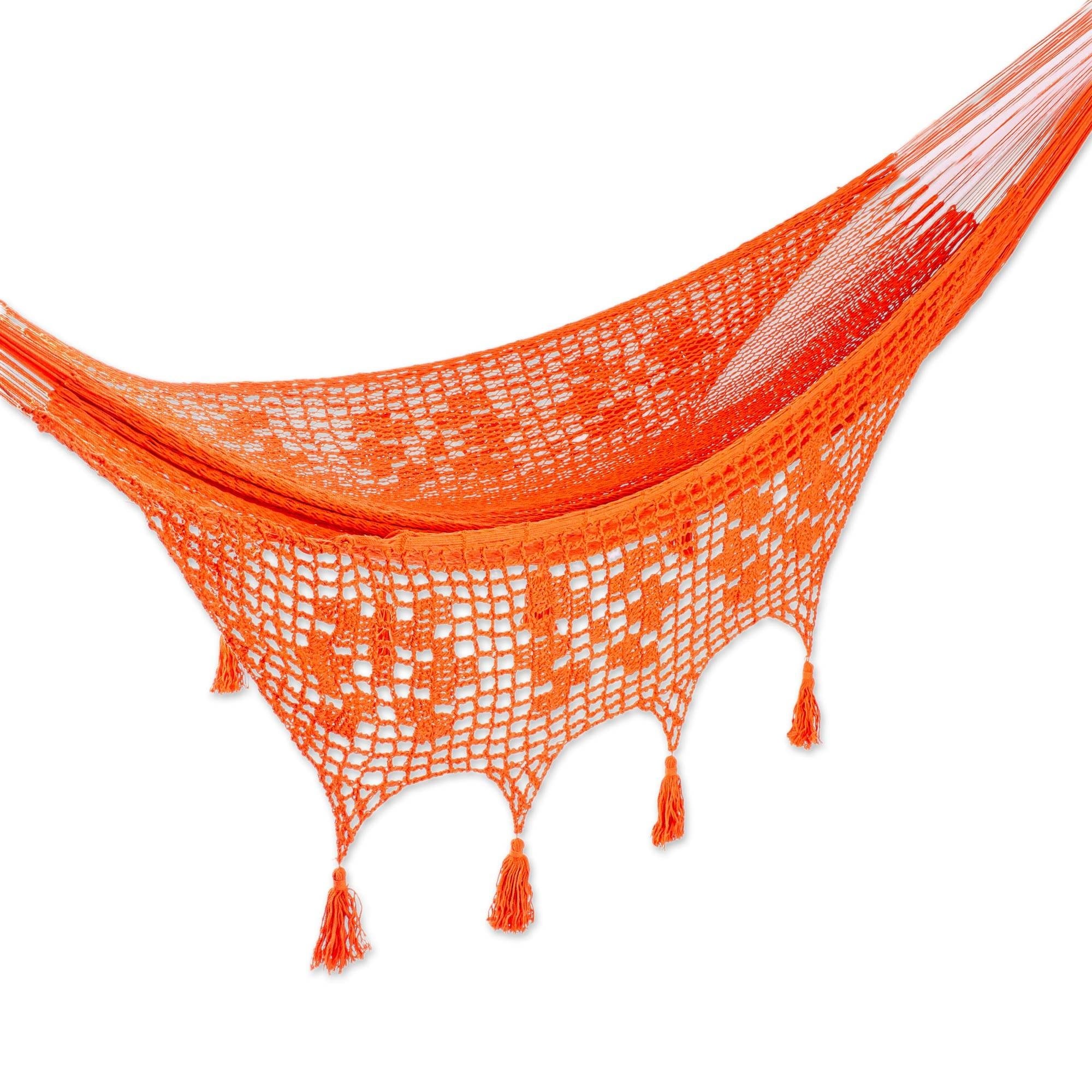 Novica  Handmade Veranda In Orange Cotton Rope Hammock (Single)