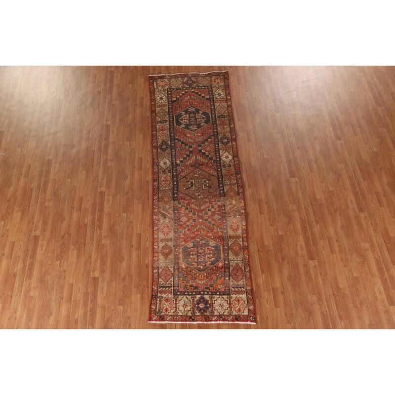 Vegetable Dye Hamedan Persian Antique Runner Rug Handmade Wool Carpet - 3'5"x 10'11"