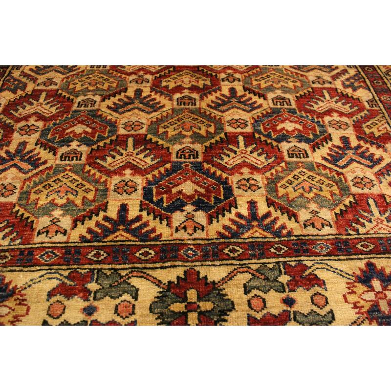 Caucasian Super Kazak Kairo Gold/Blue Hand Knotted Wool Rug - 4'3'' x 5'6''