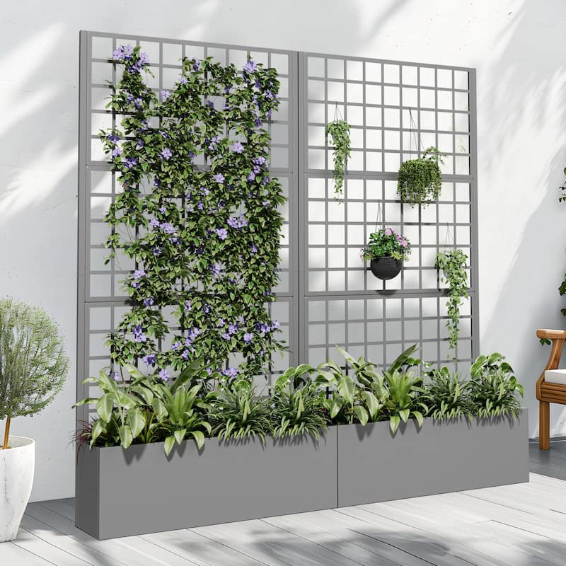 Movable Raised Garden Bed with Trellis and Lockable Wheels - 71*35