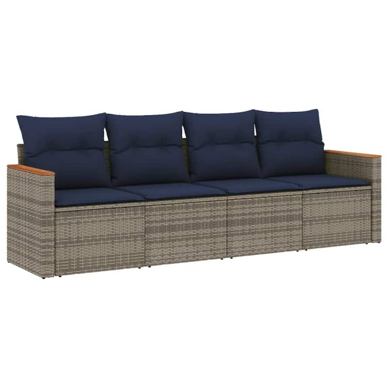 vidaXL Patio Sofa Set with Cushions Outdoor Conversation Furniture Poly Rattan - 21.7x 24.4x 27.2