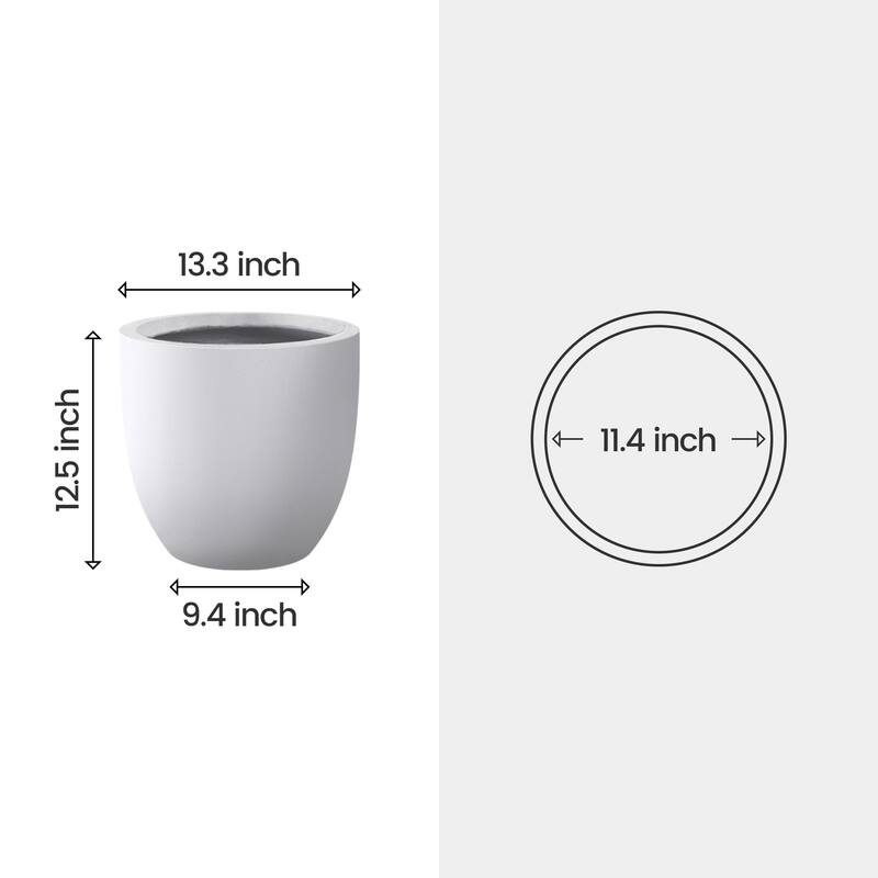 Plantara 13" D Round Solid White Concrete Modern planter, Outdoor Flower pot, Plant pot with Drainage Hole, plug for Garden