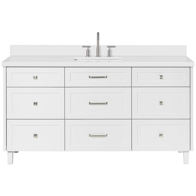 Ariel B67WQRVO Monroe 67" Free Standing Single Basin Vanity Set with - White / Pure White Quartz / Brushed Nickel