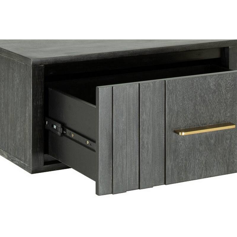 Cid Lime 27 Inch Nightstand, 1 Drawer, Brass Handles, Acacia Wood, Gray