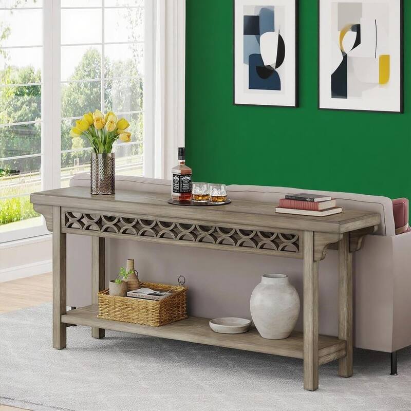 Farmhouse Console Table 71 Inch Solid Wood Sofa Table Hallway Entryway Accent Table with Adjustable Foot Pads