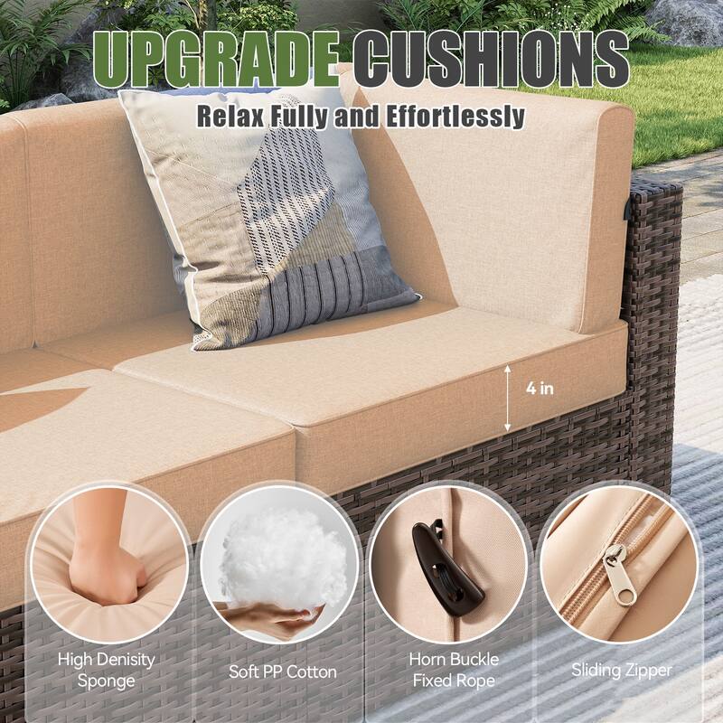 AOXUN Wicker Rattan Outdoor Sectional Sofa Set with Coffee Table