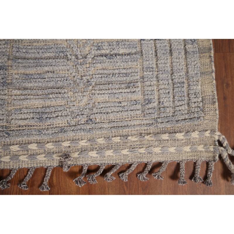 All-Over Striped Moroccan Large Area Rug Handmade Wool Carpet - 9'10"x 14'3"