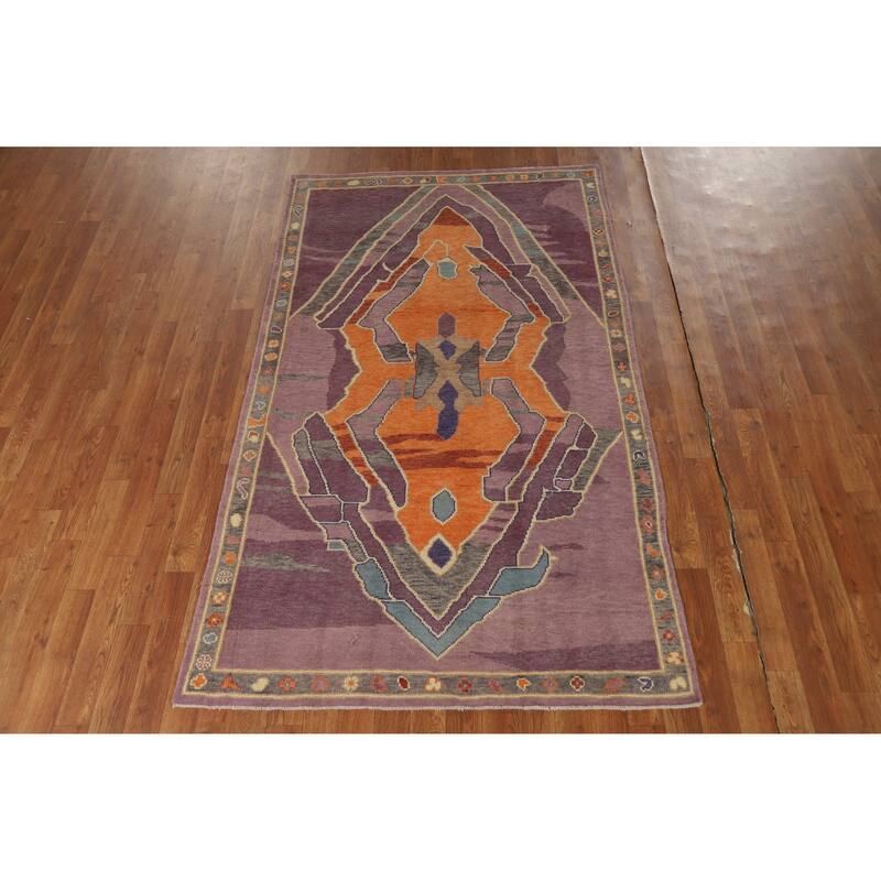Hand Knotted Oriental 100% Wool Carpet Transitional Geometric Purples Oushak Area Rug - 6' 11'' X 4' 0''