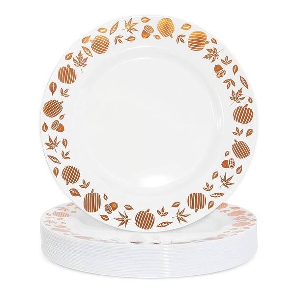 Shop 24 Disposable Plastic Dinner Plates Thanksgiving Party Fall Leaf Pumpkin 9 In 9 X 9 Overstock 31677671