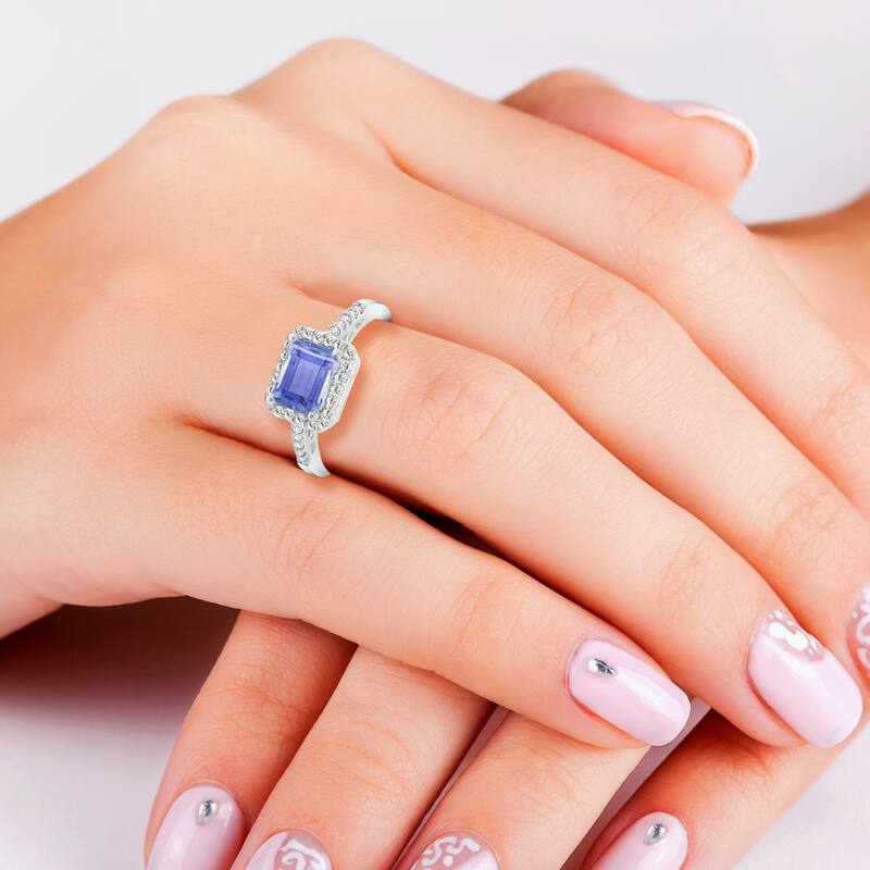 Marquee Jewels 2 1/2 Carat TW Emerald Cut Tanzanite Diamond Ring in 10K White Gold