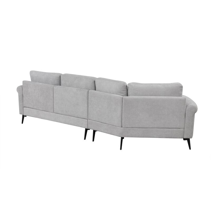 111" 3 Seater Sofa Couch, Chenille Curved Sofa Couch with 2 Printed Pillows Modern Upholstered Sofa for Living Room