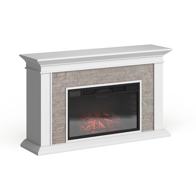 SEI Furniture Horse Mountain 60-inch White Electric Fireplace with Stone Accents and Ivory Mantel - White