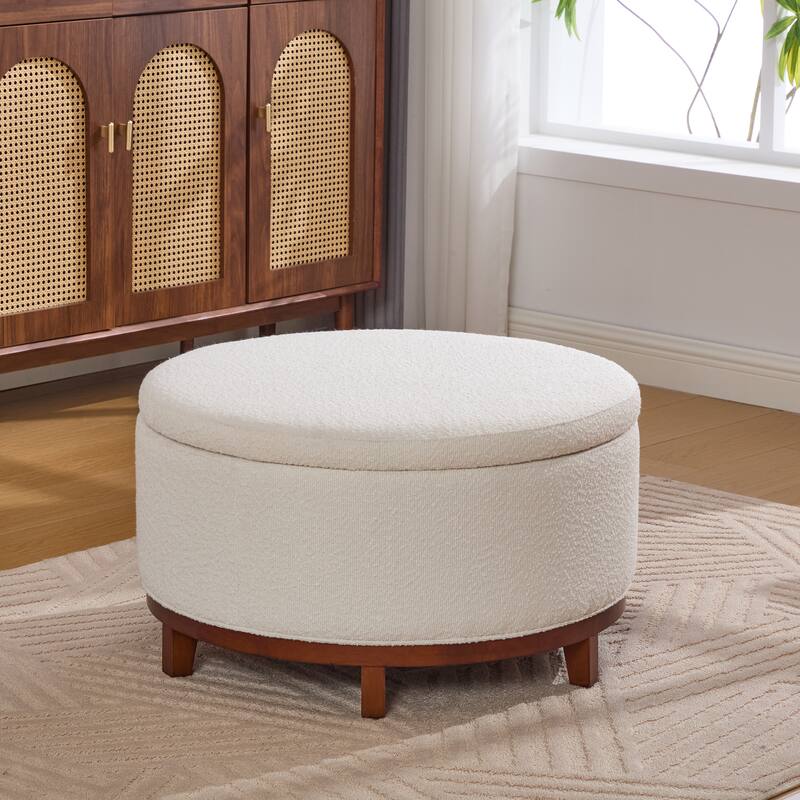 Christopher Knight Home - Modern Fabric Storage Ottoman with Wooden Legs - Beige,Brown