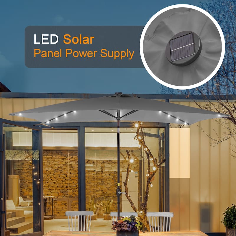 LIVOOSUN 10x6.5ft Steel Solar-Powered LED Patio Umbrella,w/Crank Tilt