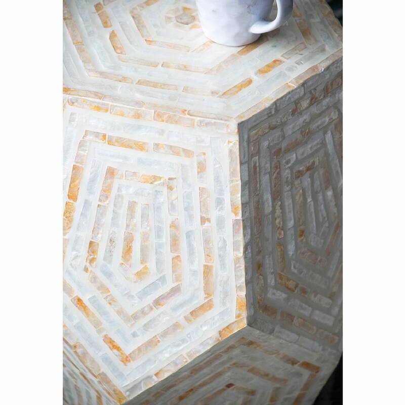 Geometric Hexagonal Capiz Stool - 18" Multi-Color Accent Piece, End Table, Side Table - 18x18x21"
