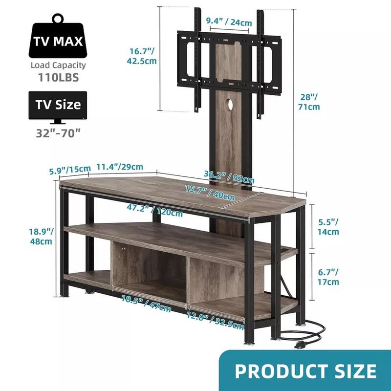 TV Stand w/ Mount Power Outlet for 70 In TV Grey - 47 inches in width
