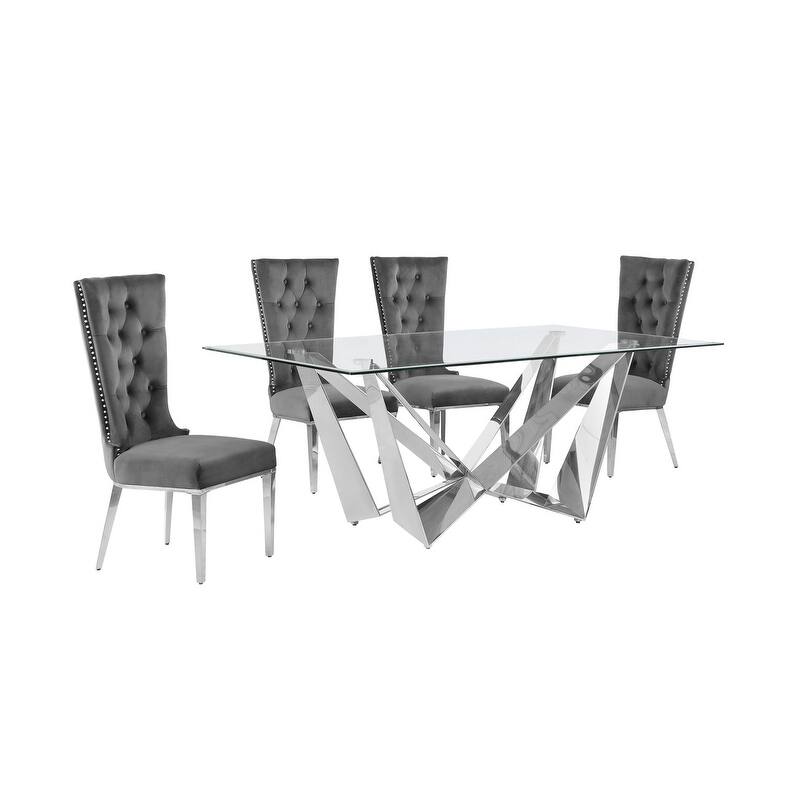 Best Quality Furniture D400/1-SC330-7 Dining Set with 78" 12mm Glass with Bevel