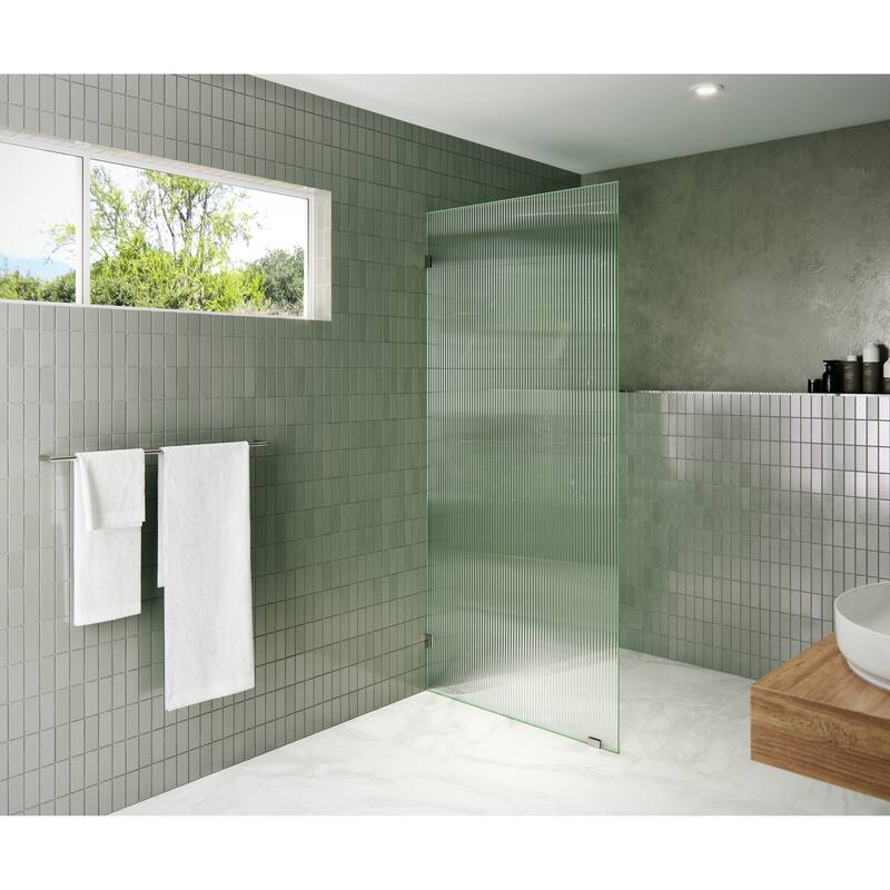 Glass Warehouse 36" x 78" Frameless Shower Door - Single Fixed Panel Fluted Frosted - Polished Nickel
