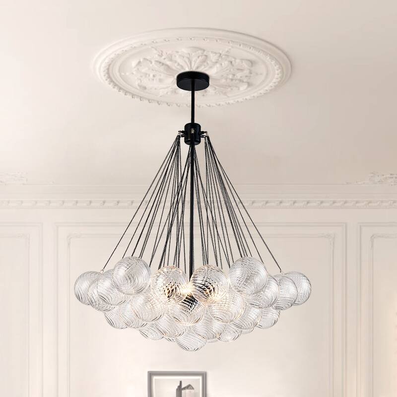 Modern 3-light Clear Ribbed Glass Globe Bubble Chandelier