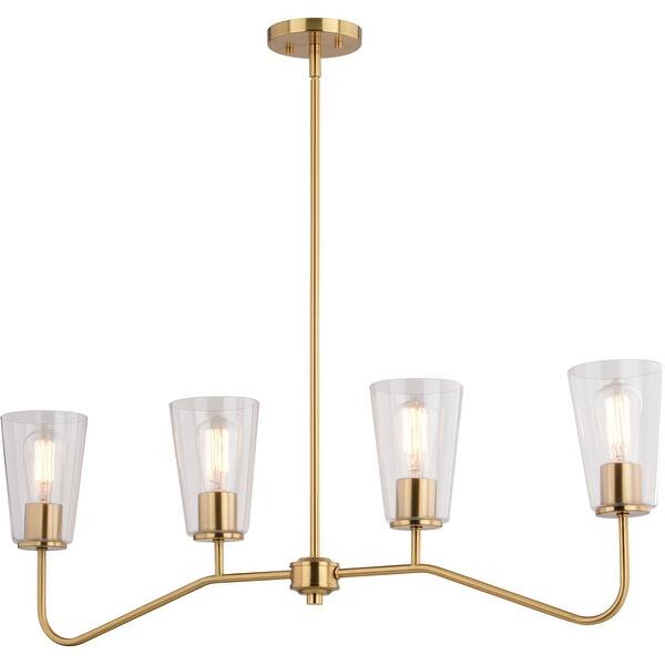 slide 2 of 11, Vaxcel Lighting H0285 Beverly 4 Light 36" Wide Linear Chandelier Muted Brass