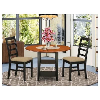 HomeStock 3-Piece Black and Cherry Finish Round Solid Wood Top Dining Table Set