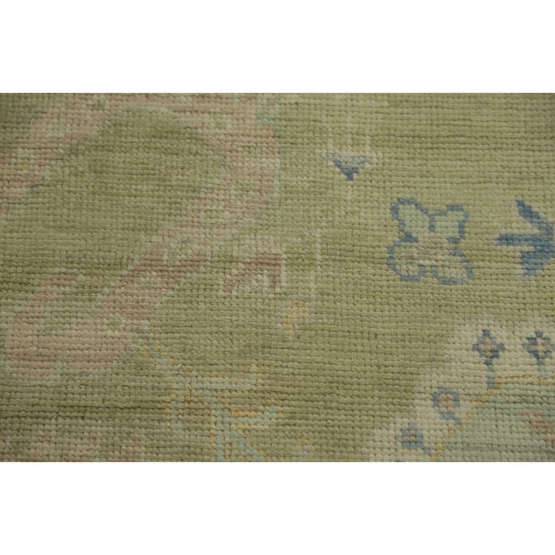 Vegetable Dye Green Oushak Turkish Area Rug, Floral Geometric Carpet - 11' 9'' X 9' 1''