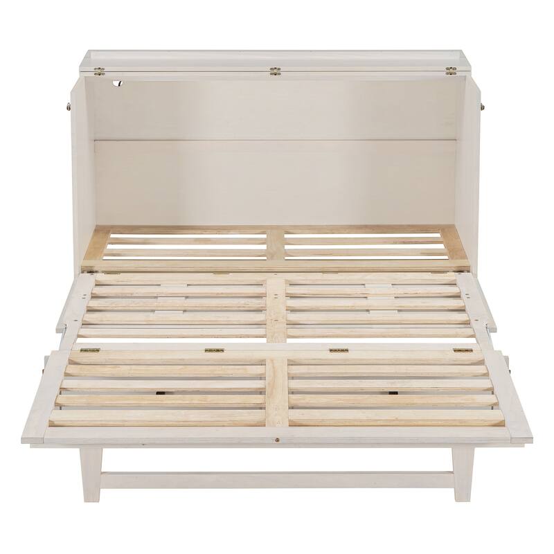 Space-Saving Queen Murphy Bed with Storage Drawers, USB Ports & Outlets, Brushed White/Gray Finish