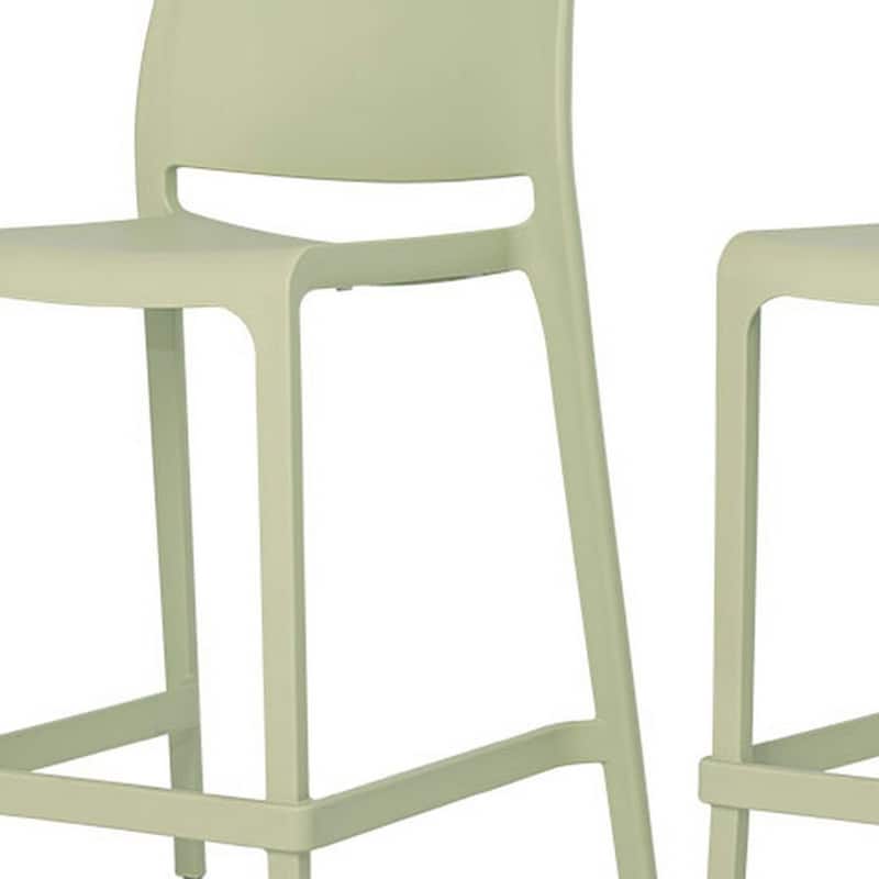 HomeRoots Set of Four 26" Green Heavy Duty Plastic Low Back Outdoor Counter Height Bar Chairs