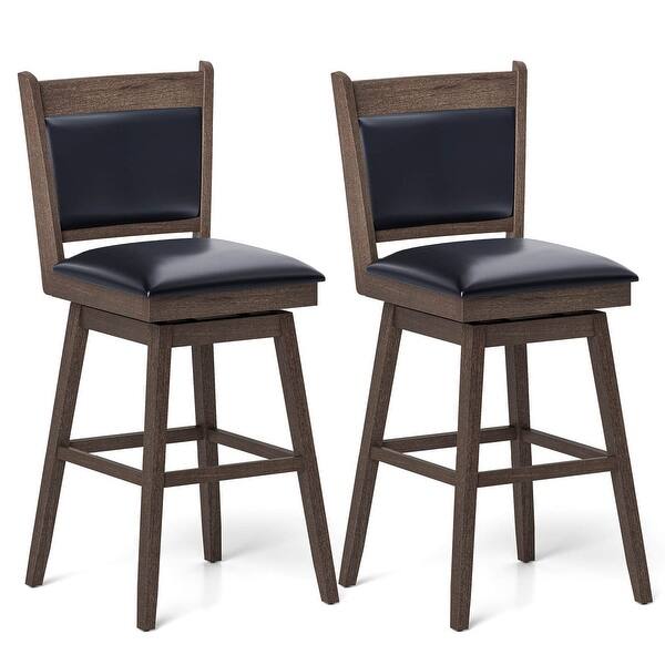 slide 2 of 9, Costway 29" Swivel Bar Stools Set of 2 with Back Rubber Wood Legs - See Details Bar Height - Black & Light Gray - Set of 2