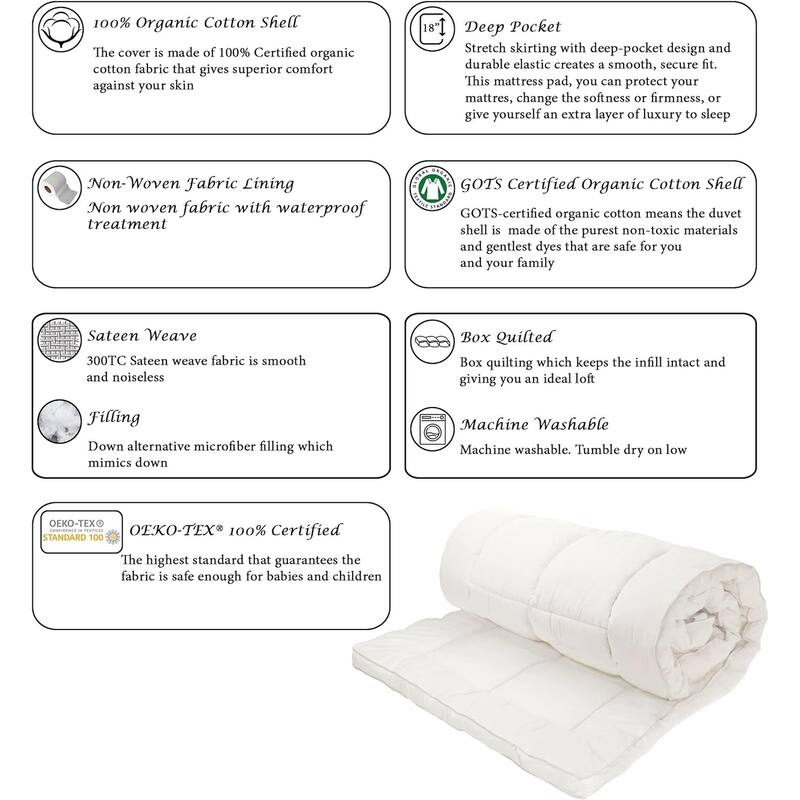 Delara 100% Waterproof 2 IN 1 Mattress Protector & Mattress Pad-Quilted Fitted Down Alternative Mattress Pad Cover - White