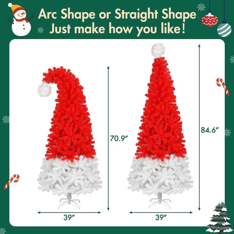 6FT Santa's Hat Shape Artificial Hinged Curved Xmax Christmas Tree with LED Light