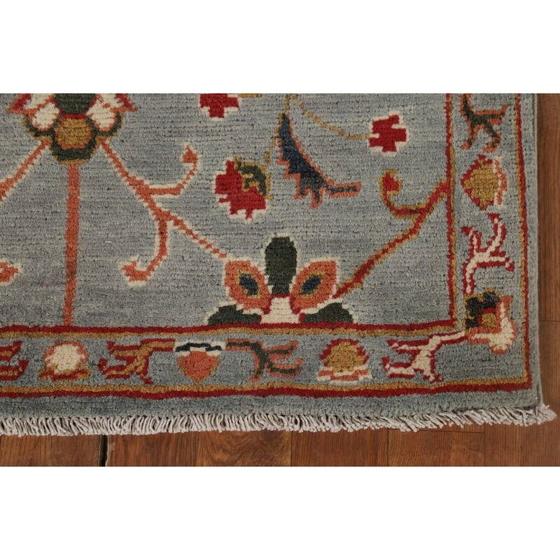 Light Blue Oushak Oriental Runner Rug Handmade Wool Carpet - 2'9" x 10'5"