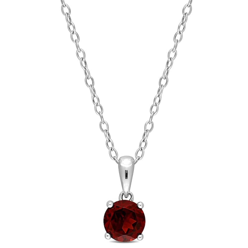 Miadora Birthstone Gemstone Heart Design Solitaire Necklace Sterling Silver - Garnet | January