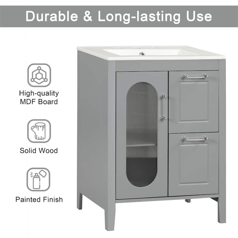24" Bathroom Wood Vanity Cabinet with Sink, 2 Drawers and Door
